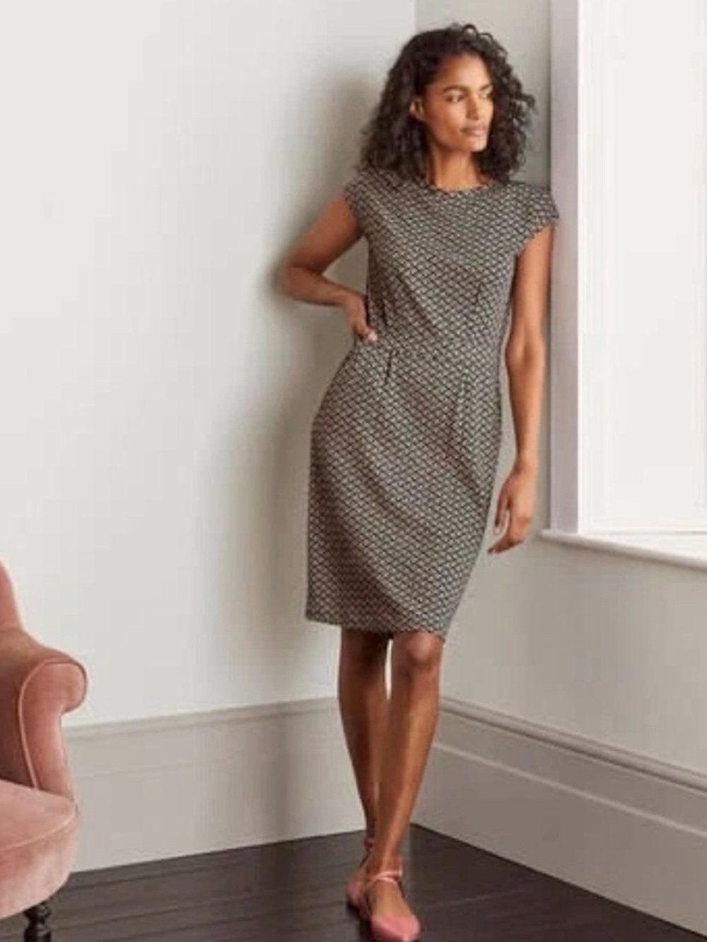 Boden Florrie Cotton Jersey Dress 8R Black Blush Pink Pockets Classic Neutral - Picture 6 of 15